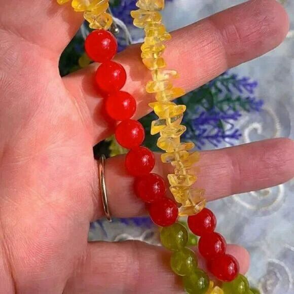 Vintage Peridot, Carnelian & Citrine Gemstone Necklace 850 Silver - Picture 7 of 11